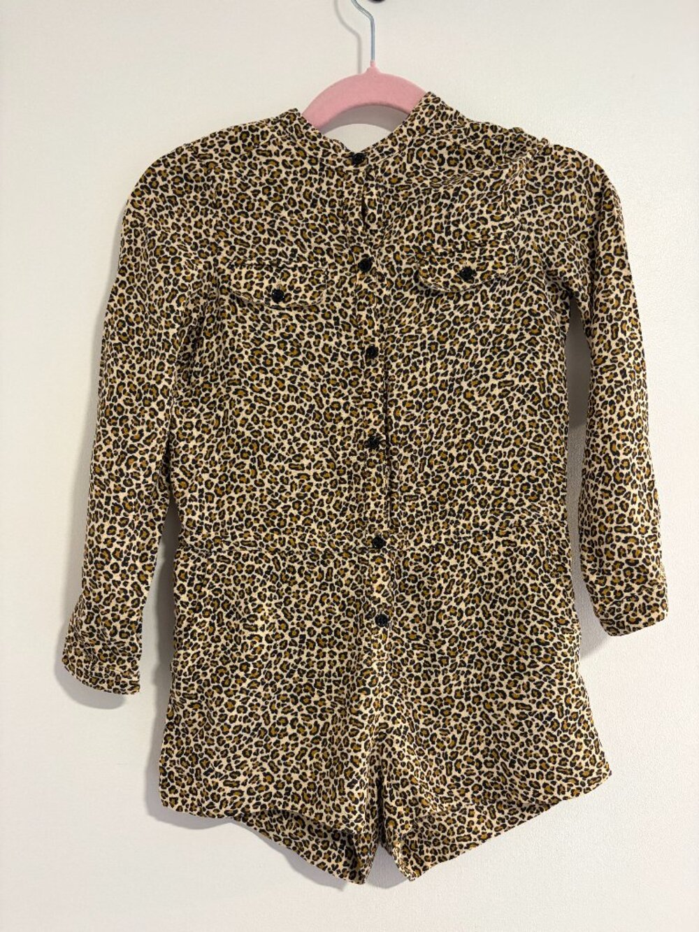 Bonpoint leopard print romper with pockets size 6